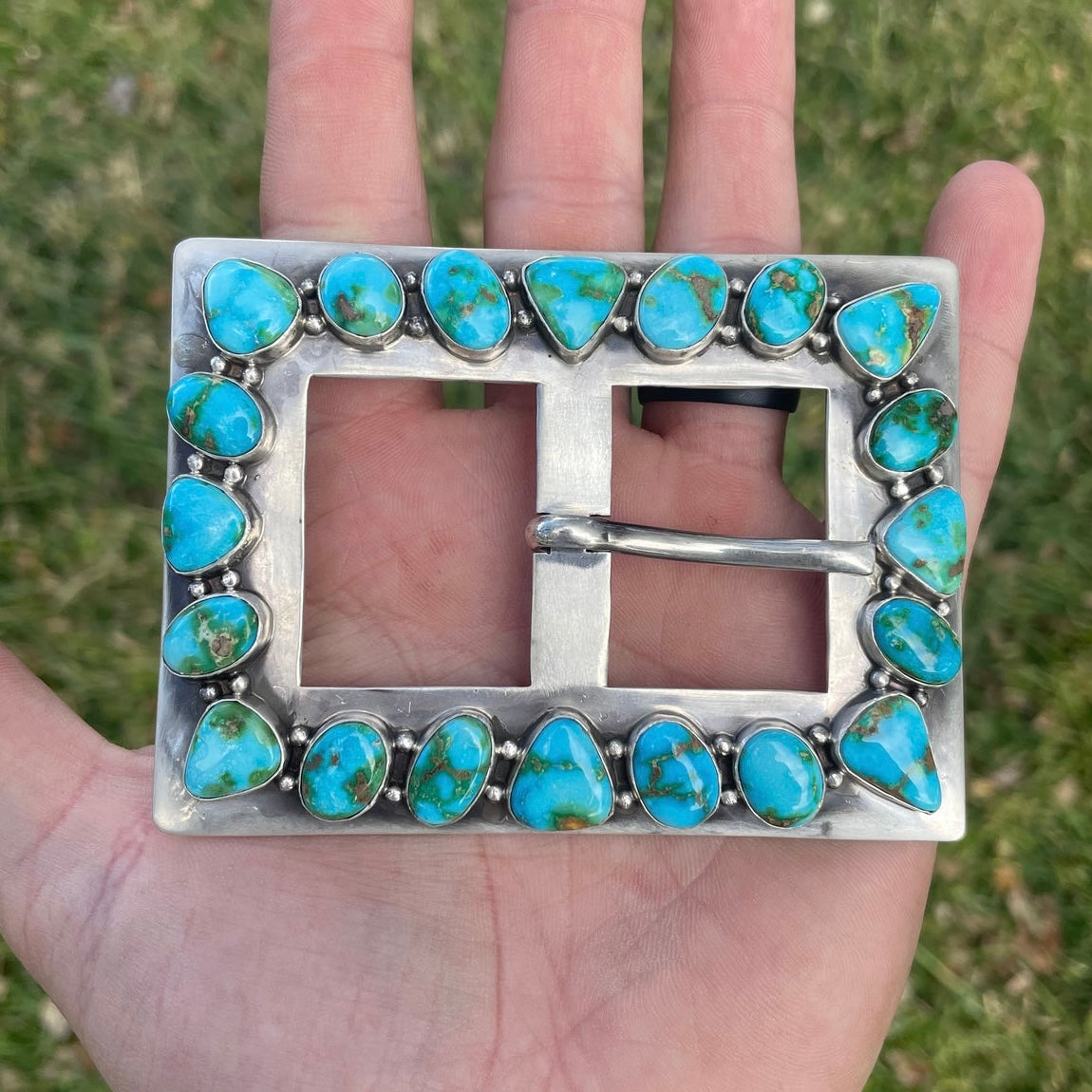 Native American Navajo Kingman Turquoise and Sterling Silver Belt Buckle