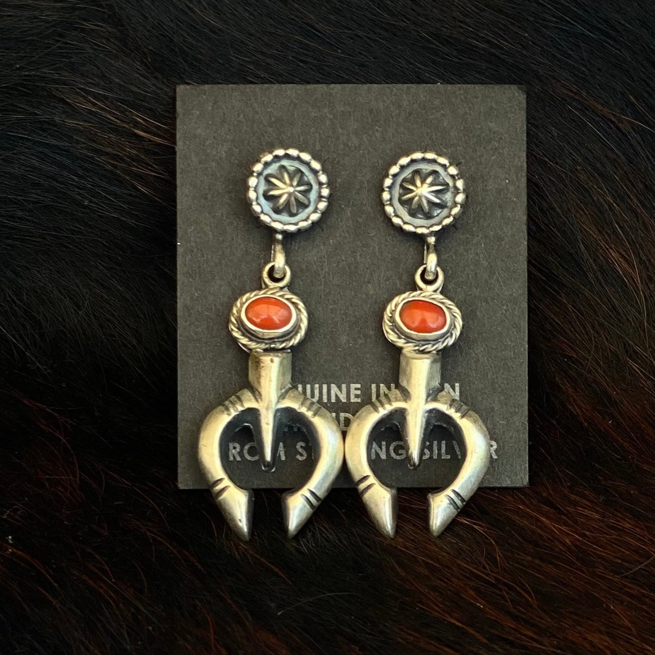 Out Of The Box Unique Naja Native American Navajo Coral Sterling Silver Earrings Out Of The Box Unique Naja Native American Navajo Coral Sterling Silver Earrings